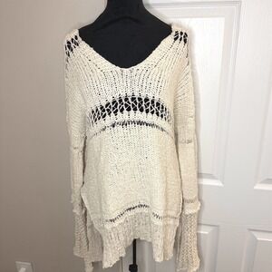 Women's Free People Belong To You Ivory Crochet Knit Sweater Oversized SZ L